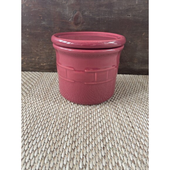 Longaberger Pottery Woven Traditions One Pint Salt Crock & Lid Coaster - Paprika - Picture 1 of 8